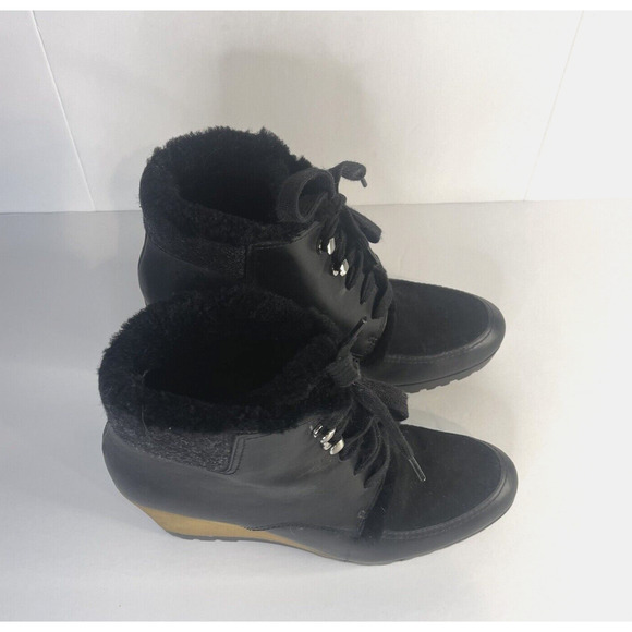 Cole Haan Waterproof Henson Wedge Black Leather Shearling Genuine Sheep Size 7.5 - Picture 3 of 15